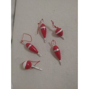 Fishing Bobbers Christmas Ornaments Folk Art Assorted‎ 5 Fisherman Red White